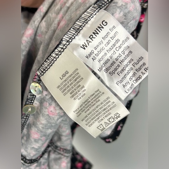 Eileen West Nightgown Size Large Black Pink Ditsy Floral Ruffled Lace Cotton - Picture 5 of 5